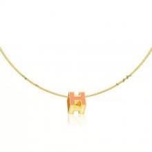 Hermes Cage d'H Necklace Red in Lacquer Yellow Gold